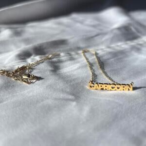 Thatch Zodiac Block Font Script Necklace Capricorn 14k Gold Plated